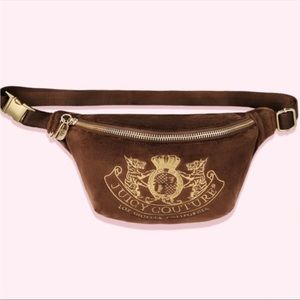 Stoney Clover Lane Juicy Couture velvet brown embroidered Fanny pack